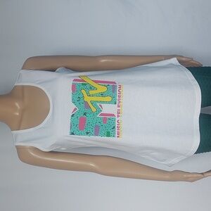 MTV Music Television Womens‎  White Retro Tank Top Size M